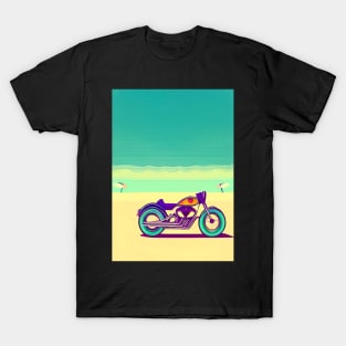 COOL TRENDY SURREAL RETRO MOTORCYCLE ON THE BEACH T-Shirt